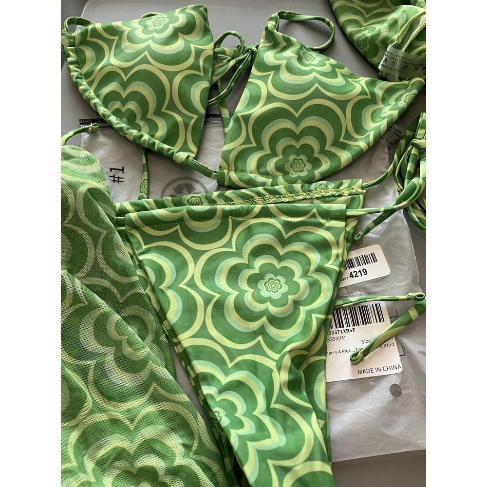 Soly Hux 4 Piece Knotted Sexy Halter Neck Bikini Set Size Medium Green Floral